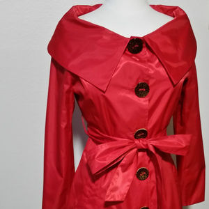 Red Raincoat Retro Swingcoat Wide Collar Sz M